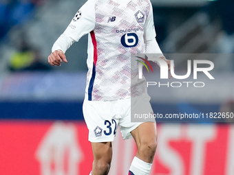 Ayyoub Bouaddi of LOSC Lille during the UEFA Champions League 2024/25 League Phase MD5 match between Bologna FC and LOSC Lille at Stadio Ren...