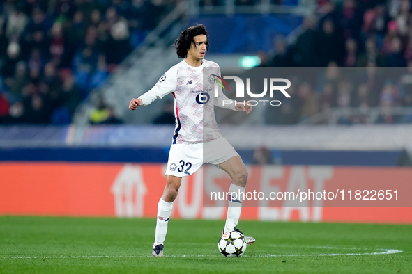 Ayyoub Bouaddi of LOSC Lille during the UEFA Champions League 2024/25 League Phase MD5 match between Bologna FC and LOSC Lille at Stadio Ren...