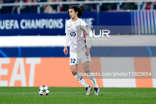 Ayyoub Bouaddi of LOSC Lille during the UEFA Champions League 2024/25 League Phase MD5 match between Bologna FC and LOSC Lille at Stadio Ren...