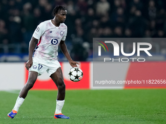 Ngal'ayel Mukau of LOSC Lille during the UEFA Champions League 2024/25 League Phase MD5 match between Bologna FC and LOSC Lille at Stadio Re...