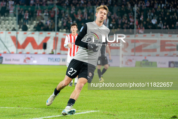 Bartlomiej Kludka participates in the game between KS Cracovia and Zaglebie Lubin in Krakow, Poland, on November 29, 2024. This is a PKO BP...