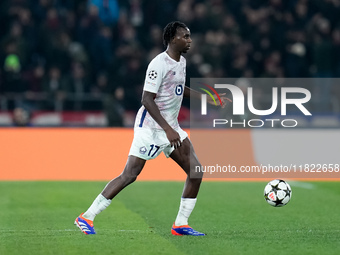 Ngal'ayel Mukau of LOSC Lille during the UEFA Champions League 2024/25 League Phase MD5 match between Bologna FC and LOSC Lille at Stadio Re...