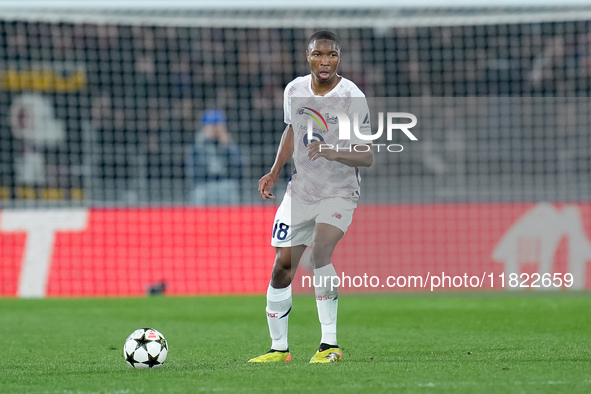 Bafode' Diakite' of LOSC Lille during the UEFA Champions League 2024/25 League Phase MD5 match between Bologna FC and LOSC Lille at Stadio R...