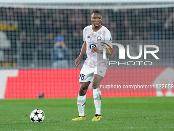 Bafode' Diakite' of LOSC Lille during the UEFA Champions League 2024/25 League Phase MD5 match between Bologna FC and LOSC Lille at Stadio R...