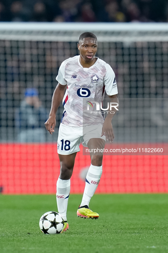 Bafode' Diakite' of LOSC Lille during the UEFA Champions League 2024/25 League Phase MD5 match between Bologna FC and LOSC Lille at Stadio R...