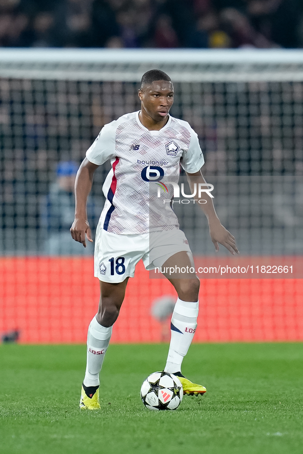 Bafode' Diakite' of LOSC Lille during the UEFA Champions League 2024/25 League Phase MD5 match between Bologna FC and LOSC Lille at Stadio R...