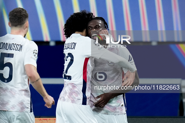 Ngal'ayel Mukau of LOSC Lille celebrates after scoring second goal during the UEFA Champions League 2024/25 League Phase MD5 match between B...