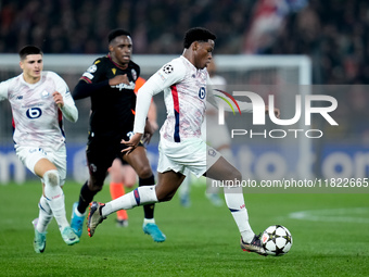 Jonathan David of LOSC Lille during the UEFA Champions League 2024/25 League Phase MD5 match between Bologna FC and LOSC Lille at Stadio Ren...