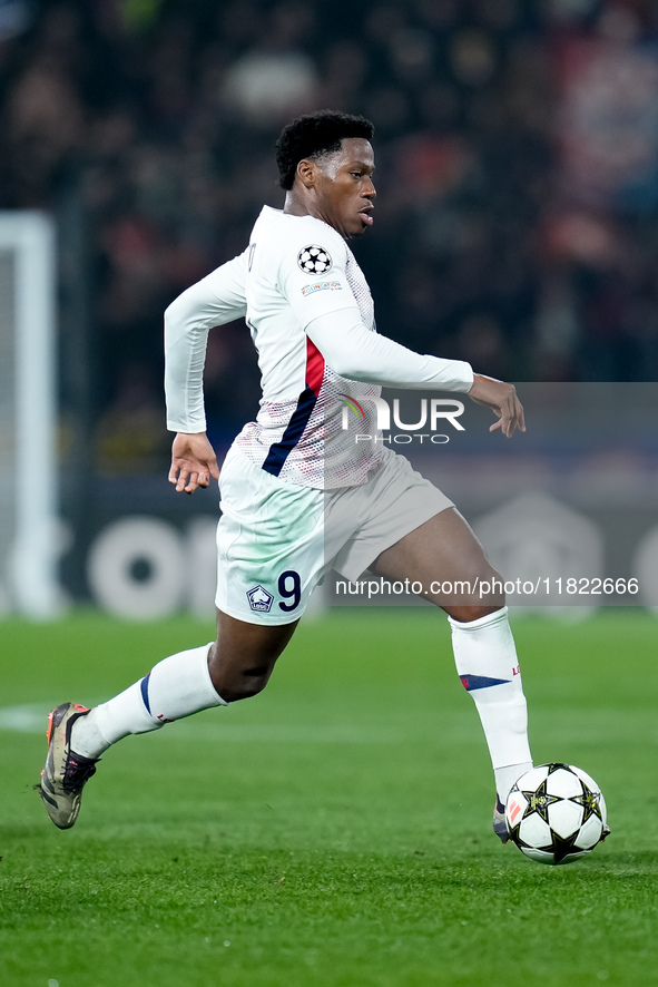 Jonathan David of LOSC Lille during the UEFA Champions League 2024/25 League Phase MD5 match between Bologna FC and LOSC Lille at Stadio Ren...