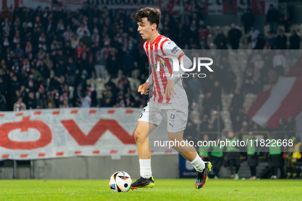 Fabian Bzdyl participates in the game between KS Cracovia and Zaglebie Lubin in Krakow, Poland, on November 29, 2024. This is a PKO BP Ekstr...