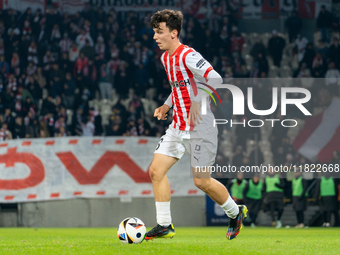 Fabian Bzdyl participates in the game between KS Cracovia and Zaglebie Lubin in Krakow, Poland, on November 29, 2024. This is a PKO BP Ekstr...