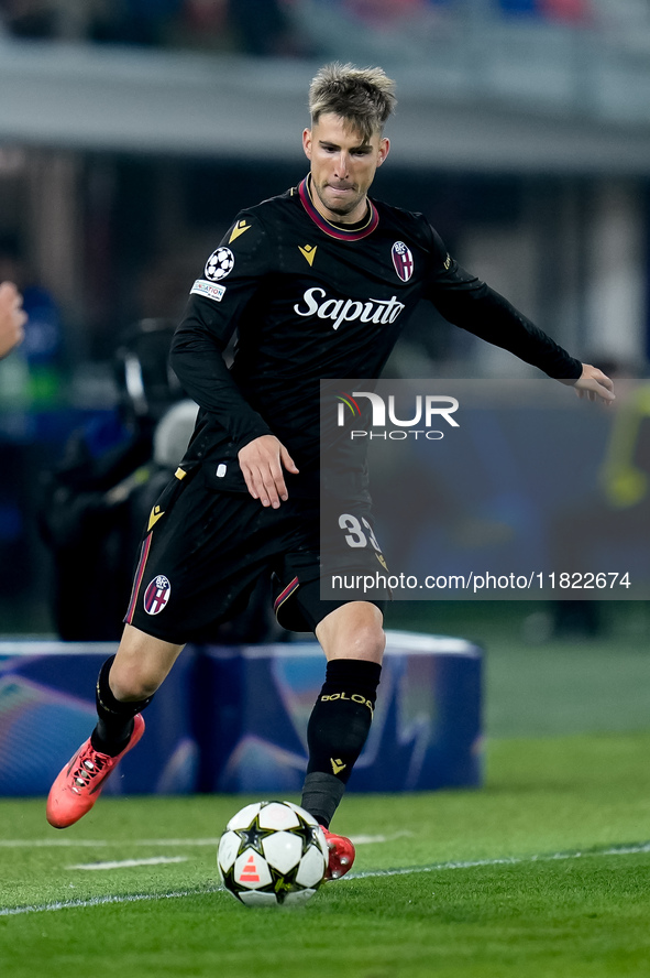 Juan Miranda of Bologna FC during the UEFA Champions League 2024/25 League Phase MD5 match between Bologna FC and LOSC Lille at Stadio Renat...