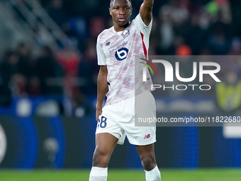 Bafode' Diakite' of LOSC Lille gestures during the UEFA Champions League 2024/25 League Phase MD5 match between Bologna FC and LOSC Lille at...