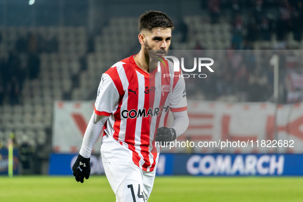 Ajdin Hasic participates in the game between KS Cracovia and Zaglebie Lubin in Krakow, Poland, on November 29, 2024. This is a PKO BP Ekstra...