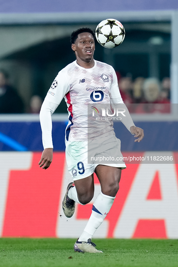 Jonathan David of LOSC Lille during the UEFA Champions League 2024/25 League Phase MD5 match between Bologna FC and LOSC Lille at Stadio Ren...