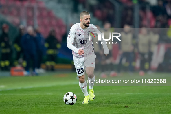 Edon Zhegrova of LOSC Lille during the UEFA Champions League 2024/25 League Phase MD5 match between Bologna FC and LOSC Lille at Stadio Rena...