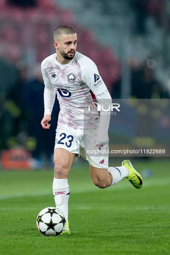 Edon Zhegrova of LOSC Lille during the UEFA Champions League 2024/25 League Phase MD5 match between Bologna FC and LOSC Lille at Stadio Rena...