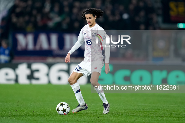 Ayyoub Bouaddi of LOSC Lille during the UEFA Champions League 2024/25 League Phase MD5 match between Bologna FC and LOSC Lille at Stadio Ren...