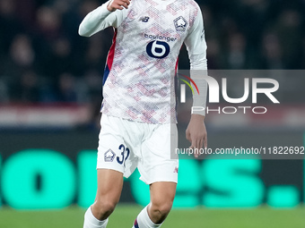 Ayyoub Bouaddi of LOSC Lille during the UEFA Champions League 2024/25 League Phase MD5 match between Bologna FC and LOSC Lille at Stadio Ren...