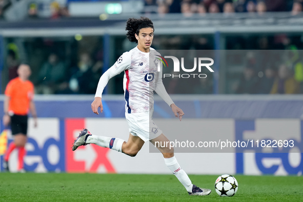 Ayyoub Bouaddi of LOSC Lille during the UEFA Champions League 2024/25 League Phase MD5 match between Bologna FC and LOSC Lille at Stadio Ren...