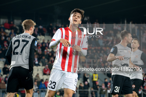 Fabian Bzdyl participates in the game between KS Cracovia and Zaglebie Lubin in Krakow, Poland, on November 29, 2024. This is a PKO BP Ekstr...