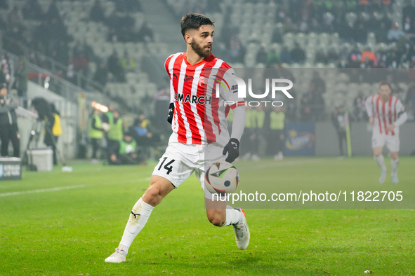 Ajdin Hasic participates in the game between KS Cracovia and Zaglebie Lubin in Krakow, Poland, on November 29, 2024. This is a PKO BP Ekstra...