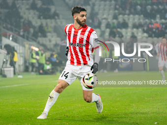 Ajdin Hasic participates in the game between KS Cracovia and Zaglebie Lubin in Krakow, Poland, on November 29, 2024. This is a PKO BP Ekstra...