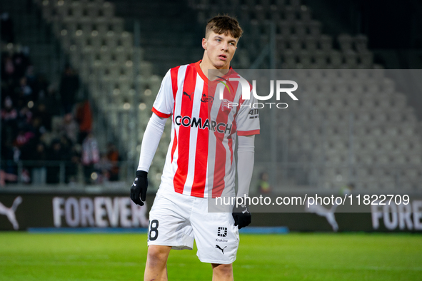 Filip Rozga participates in the game between KS Cracovia and Zaglebie Lubin in Krakow, Poland, on November 29, 2024. This is a PKO BP Ekstra...