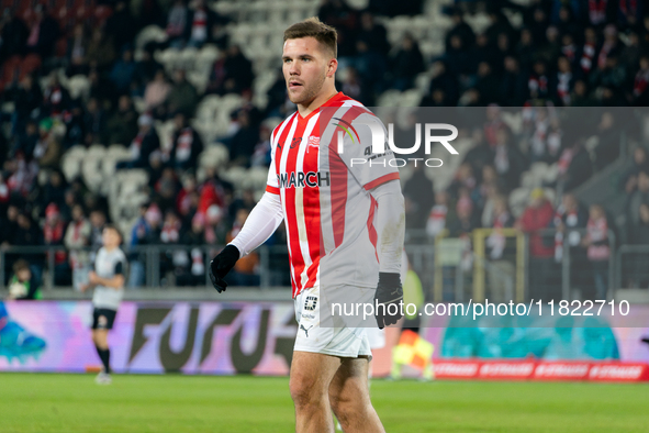 Benjamin Kallman participates in the game between KS Cracovia and Zaglebie Lubin in Krakow, Poland, on November 29, 2024. This is a PKO BP E...