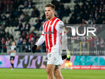 Benjamin Kallman participates in the game between KS Cracovia and Zaglebie Lubin in Krakow, Poland, on November 29, 2024. This is a PKO BP E...