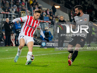 Mateusz Bochniak participates in the game between KS Cracovia and Zaglebie Lubin in Krakow, Poland, on November 29, 2024. This is a PKO BP E...