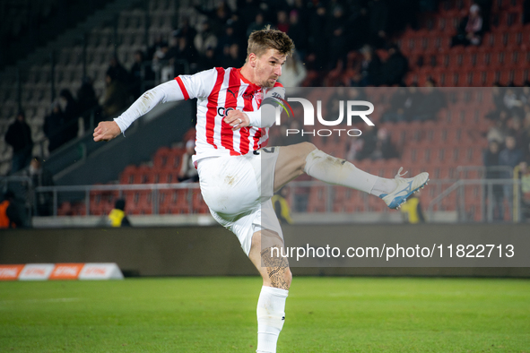 Jakub Jugas participates in the game between KS Cracovia and Zaglebie Lubin in Krakow, Poland, on November 29, 2024. This is a PKO BP Ekstra...