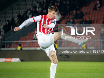 Jakub Jugas participates in the game between KS Cracovia and Zaglebie Lubin in Krakow, Poland, on November 29, 2024. This is a PKO BP Ekstra...