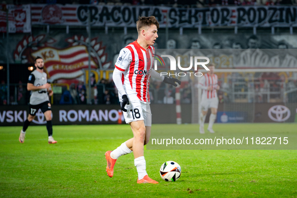 Filip Rozga participates in the game between KS Cracovia and Zaglebie Lubin in Krakow, Poland, on November 29, 2024. This is a PKO BP Ekstra...