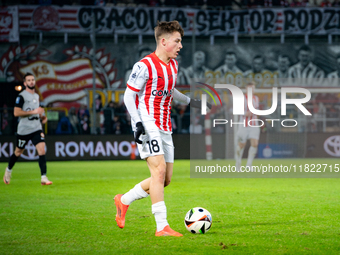 Filip Rozga participates in the game between KS Cracovia and Zaglebie Lubin in Krakow, Poland, on November 29, 2024. This is a PKO BP Ekstra...