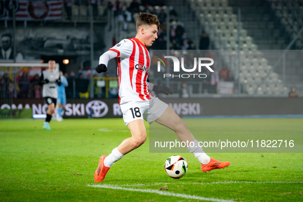 Filip Rozga participates in the game between KS Cracovia and Zaglebie Lubin in Krakow, Poland, on November 29, 2024. This is a PKO BP Ekstra...