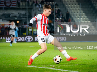 Filip Rozga participates in the game between KS Cracovia and Zaglebie Lubin in Krakow, Poland, on November 29, 2024. This is a PKO BP Ekstra...