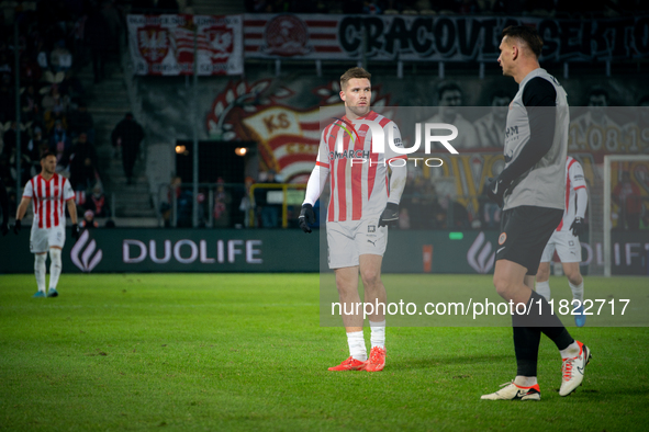 Benjamin Kallman participates in the game between KS Cracovia and Zaglebie Lubin in Krakow, Poland, on November 29, 2024. This is a PKO BP E...