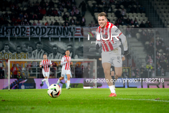 Benjamin Kallman participates in the game between KS Cracovia and Zaglebie Lubin in Krakow, Poland, on November 29, 2024. This is a PKO BP E...