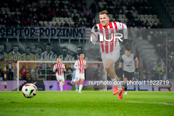 Benjamin Kallman participates in the game between KS Cracovia and Zaglebie Lubin in Krakow, Poland, on November 29, 2024. This is a PKO BP E...