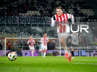 Benjamin Kallman participates in the game between KS Cracovia and Zaglebie Lubin in Krakow, Poland, on November 29, 2024. This is a PKO BP E...