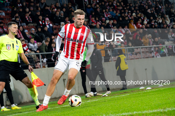 Benjamin Kallman participates in the game between KS Cracovia and Zaglebie Lubin in Krakow, Poland, on November 29, 2024. This is a PKO BP E...