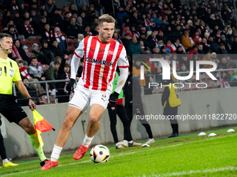 Benjamin Kallman participates in the game between KS Cracovia and Zaglebie Lubin in Krakow, Poland, on November 29, 2024. This is a PKO BP E...