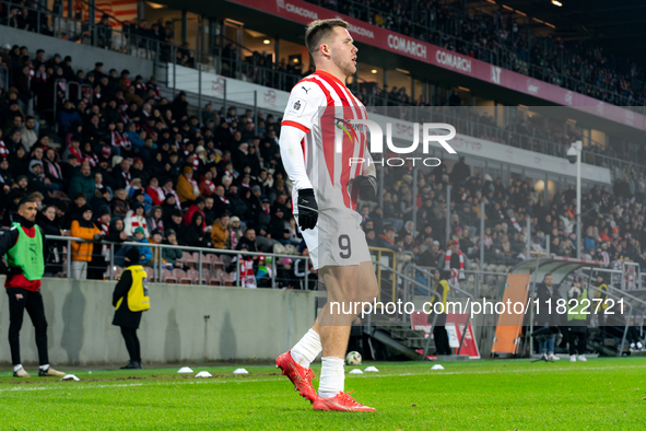 Benjamin Kallman participates in the game between KS Cracovia and Zaglebie Lubin in Krakow, Poland, on November 29, 2024. This is a PKO BP E...