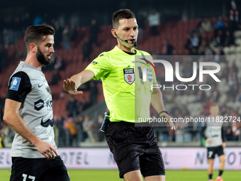 Referee Damian Kos officiates the game between KS Cracovia and Zaglebie Lubin in Krakow, Poland, on November 29, 2024. This is a PKO BP Ekst...