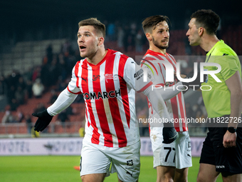 Benjamin Kallman participates in the game between KS Cracovia and Zaglebie Lubin in Krakow, Poland, on November 29, 2024. This is a PKO BP E...