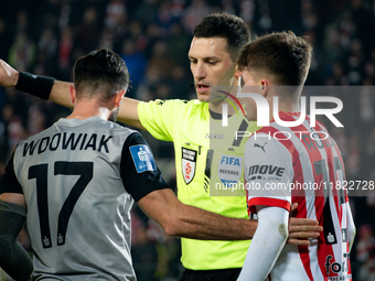 Referee Damian Kos officiates the game between KS Cracovia and Zaglebie Lubin in Krakow, Poland, on November 29, 2024. This is a PKO BP Ekst...