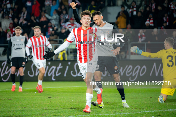 Filip Rozga participates in the game between KS Cracovia and Zaglebie Lubin in Krakow, Poland, on November 29, 2024. This is a PKO BP Ekstra...