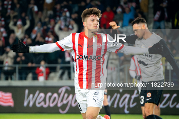 Filip Rozga participates in the game between KS Cracovia and Zaglebie Lubin in Krakow, Poland, on November 29, 2024. This is a PKO BP Ekstra...