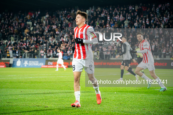 Filip Rozga participates in the game between KS Cracovia and Zaglebie Lubin in Krakow, Poland, on November 29, 2024. This is a PKO BP Ekstra...